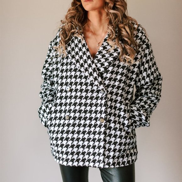 🆕 HOUNDSTOOTH OVERSIZE DOUBLE BUTTON JACKET - Picture 5 of 7